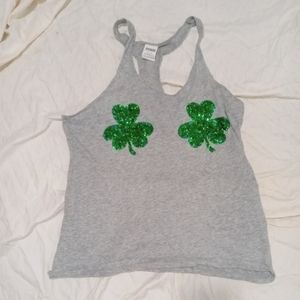 Victoria secret pink tank top grey green Lucky charm